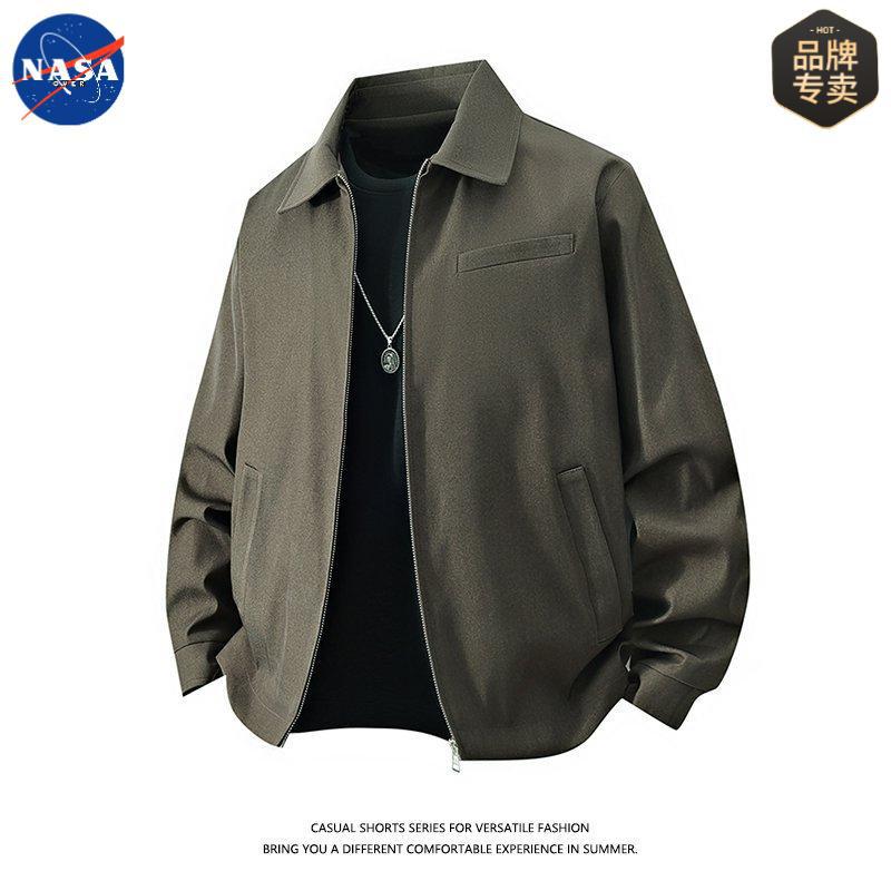 NASA品牌秋季简约高端痞帅夹克男士高级感百搭纯色成熟感翻领外套