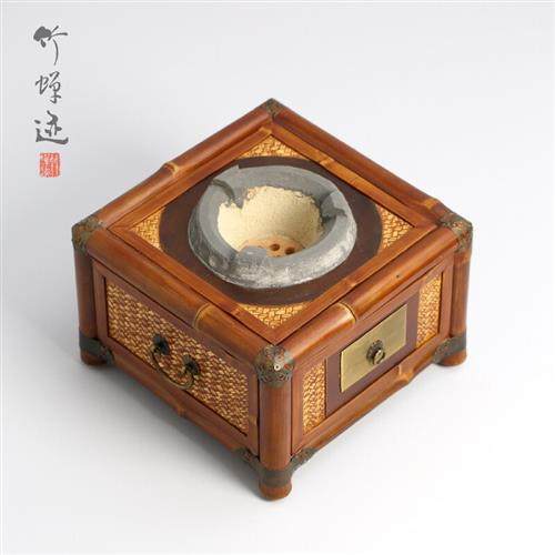 定制围炉煮茶日式竹蝉迹围炉煮茶炉大号仿古竹制炭炉橄榄炭茶炉铁