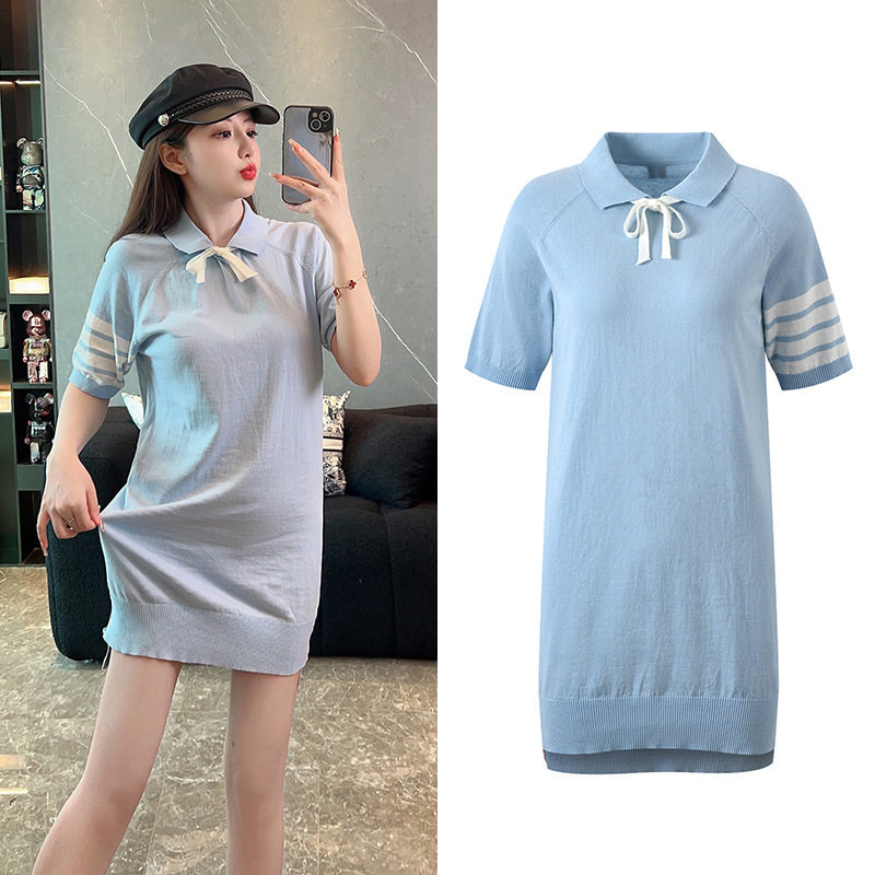 maSandeTB翻领连衣裙女韩版春夏季新款女装休闲时尚百搭针织包臀