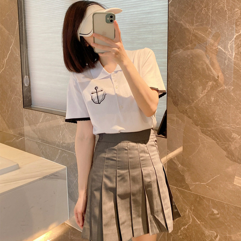 maSande2023夏季女装新款tb船锚提花图案冰丝圆领套头短袖毛针织