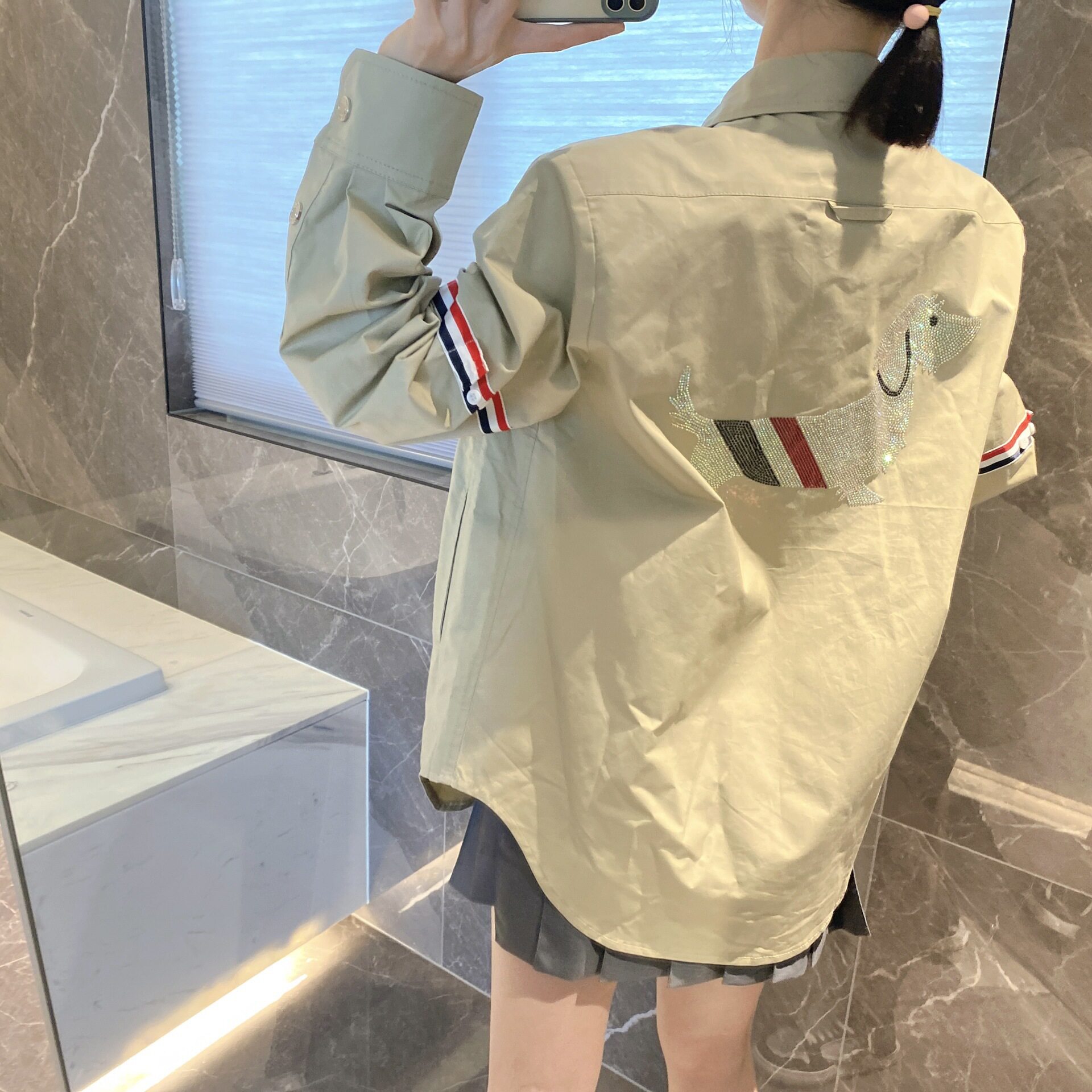 maSandeTB烫钻大狗狗织带衬衫外