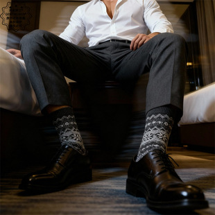 复古格桑花纹绅士西装 欧美式 袜粗针袜子 中筒春秋冬季 毛线男士