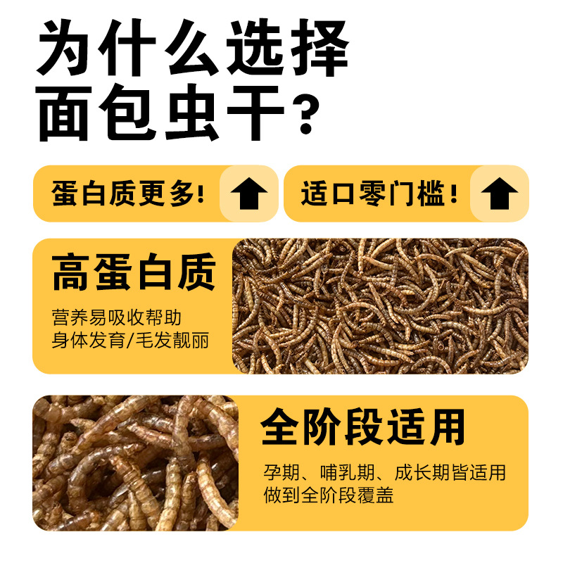 面包虫干黄粉虫大麦虫黑水牤蟋蟀干鸟食饲料高蛋白仓鼠龟粮鱼