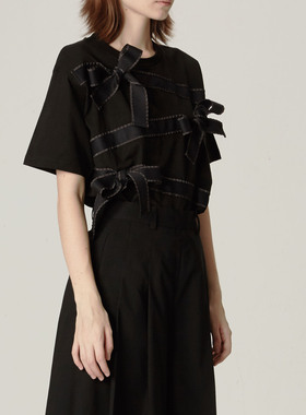 En blanc.全黑个性甜酷原创蝴蝶结T恤