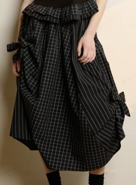 En blanc.ligne crème原创设计两穿不规则拼接系结伞裙