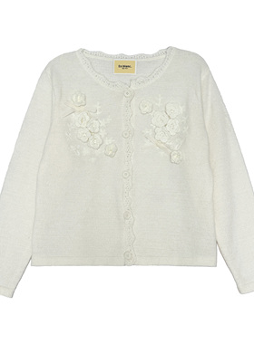 En blanc.ligne crème马海毛花朵蝴蝶结装饰圆领针织开衫