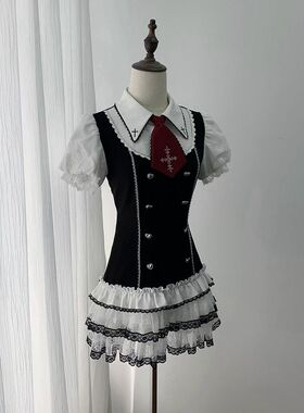 魔女来信 春夏新款日系量产型优雅大小姐设计感短袖收腰连衣短裙