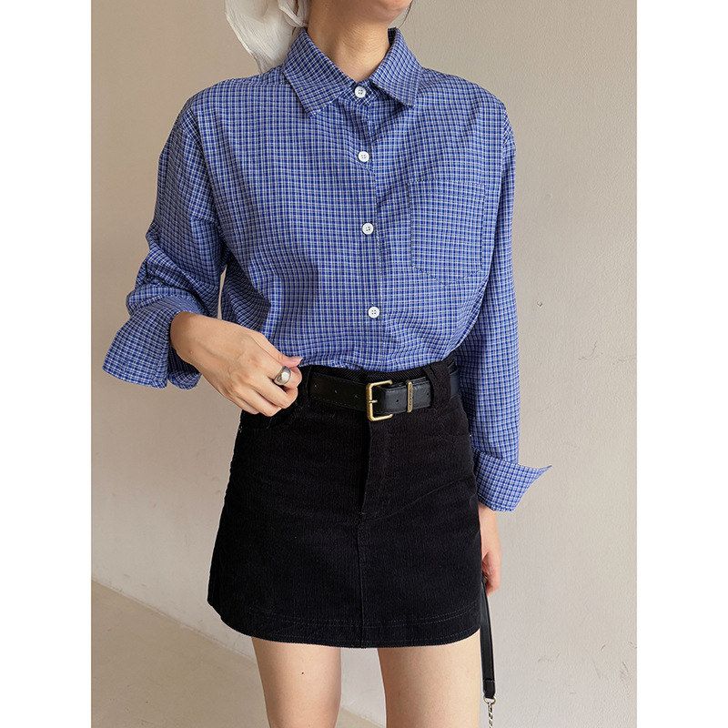 【圣水洞韩女衬衫】通勤格子长袖
