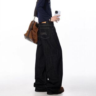 港坞尘界|美式堆叠阔腿牛仔裤男女高级感休闲裤高街痞帅弯刀长裤