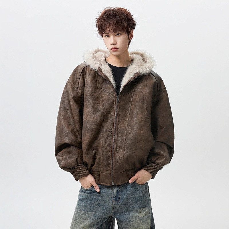 美拉德皮毛一体棉服外套男冬季