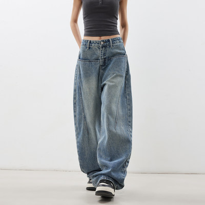 美式蓝色弯刀牛仔裤女202