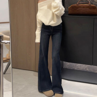 蓝灰色加绒微喇牛仔裤女2