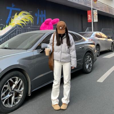 纯哥家白色直筒牛仔裤女2