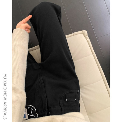黑色阔腿牛仔裤女春季新