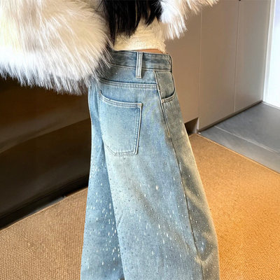 美式满天星烫钻阔腿牛仔