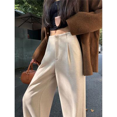 白色加绒加厚西装阔腿裤