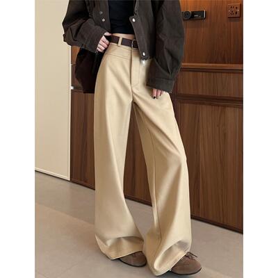 卡其色阔腿裤女2025春秋
