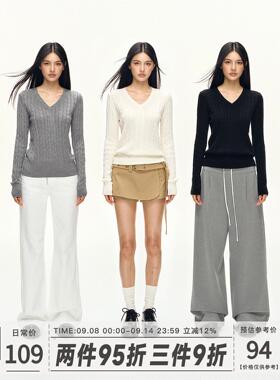 101PASSION V领麻花毛衣女早秋韩系氛围感内搭打底修身针织衫上衣