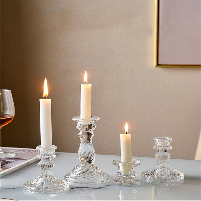 欧式简约ins风玻璃烛台创意家居摆件家用杆蜡底座浪漫餐桌蜡烛台