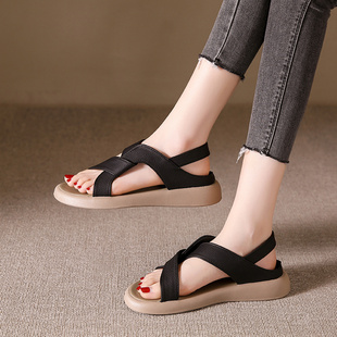 罗马上班凉鞋 高端凉鞋 孕妇胖mm宽脚肥软底妈妈大码 女夏季 平底新款