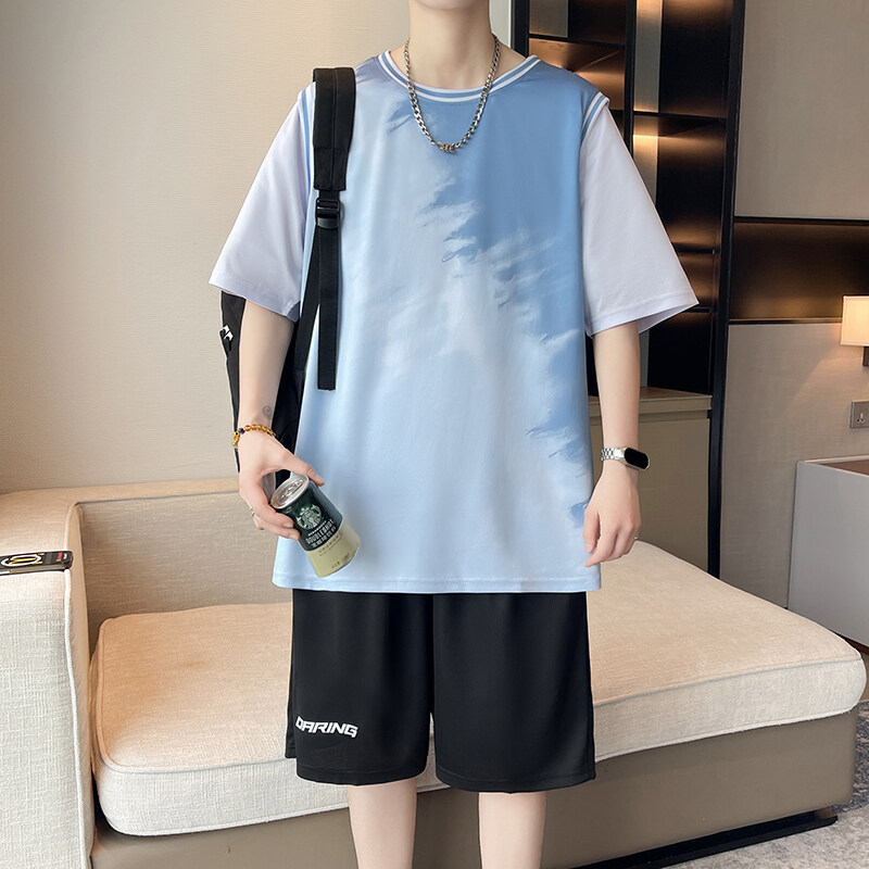高端夏季新款青少年冰丝凉感短袖套装初中高中学生篮球服速干运动