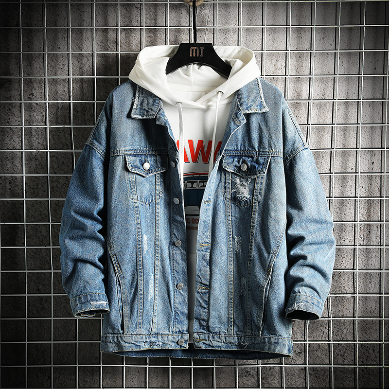 Spring and autumn denim wash loose denim jacket casual coat men