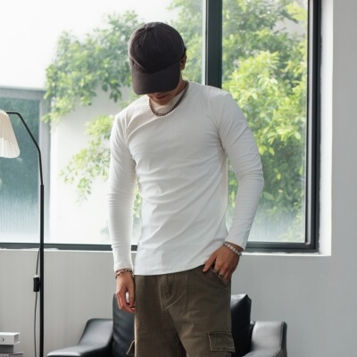 美式重磅弹力健身紧身长袖T恤