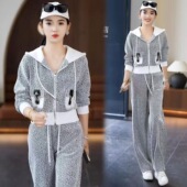 连帽外套宽松显瘦阔腿裤 时尚 新款 女2025春季 两件套 休闲运动服套装