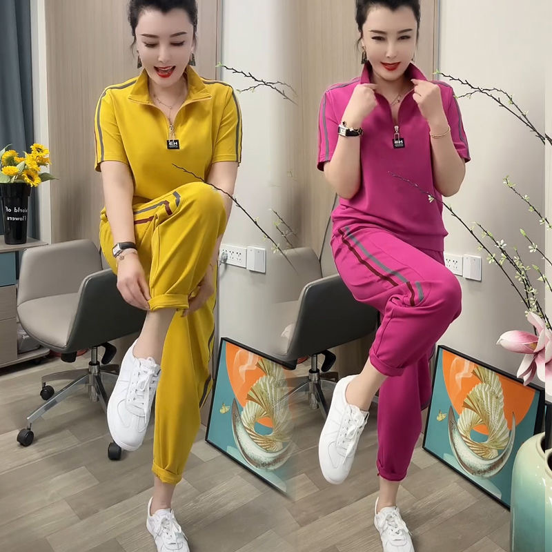 2025夏季新款时尚套装女洋气减龄显瘦遮肚休闲运动套装两件套潮