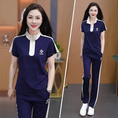 时尚休闲套装女2025夏季新款时髦洋气半拉链短袖运动服减龄两件套