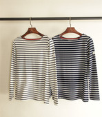 女装 针织纯棉圆领长袖 厚实宽松T恤经典 外贸大码 色条纹打底衫 春秋