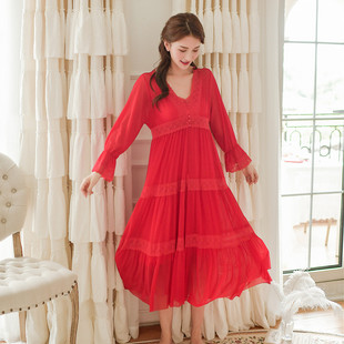 带胸垫新娘晨袍睡衣吊带莫代尔外披薄纱两件套睡裙红色喜庆结婚礼