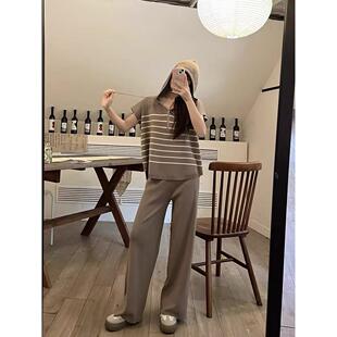 休闲阔腿裤 小番茄 女 宽松针织连帽半拉链上衣＋时尚 韩版 夏季 新款