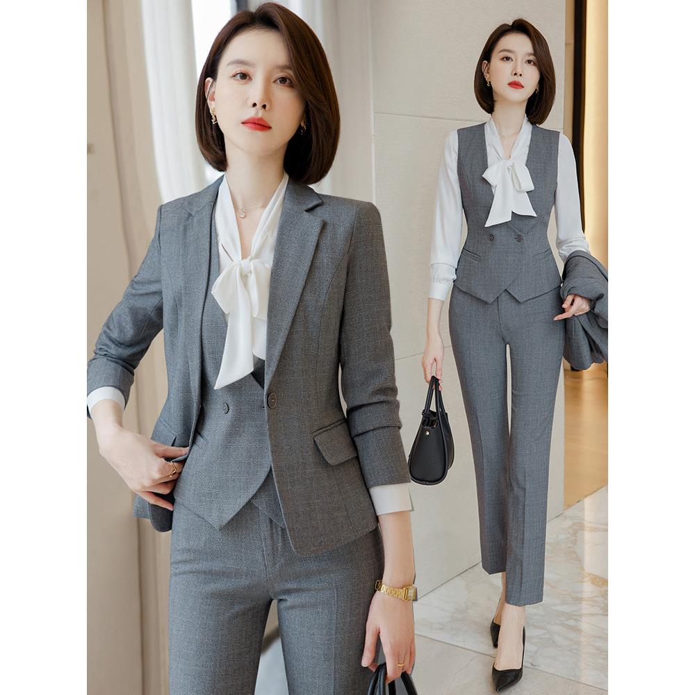 灰色西装套装女春秋新款高端职业装正装OL气质工装酒店经理工作服