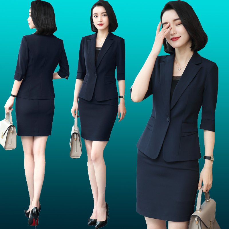 薇姿情職業(yè)裝女裝套裝中袖小西裝正裝工作服女套裝氣質(zhì)西服套裝女