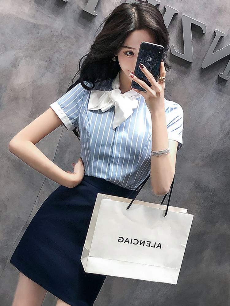 短袖工作服宽松正装新款