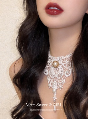 法式复古花边圆形珍珠项链颈链女