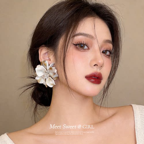 欧美串珠花朵吊坠耳钉夸张耳环女