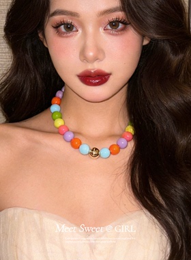 多巴胺彩色圆形串珠可调节项链女