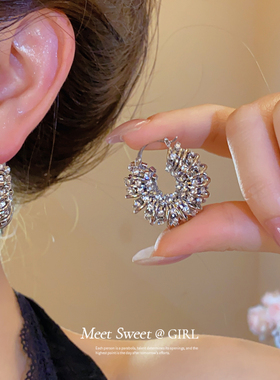 法式镂空麻花U形耳环女中古风气质耳饰轻奢精致时尚高级耳圈耳钉