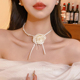 山茶花朵珍珠颈链choker项圈女颈带项链锁骨链绑带脖子系花配饰