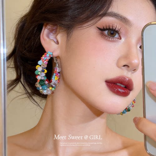 多巴胺不规则圆形耳圈轻奢耳环女