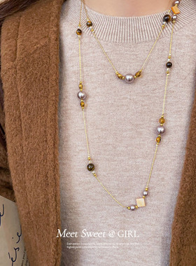 虎眼石玻璃珠串珠项链