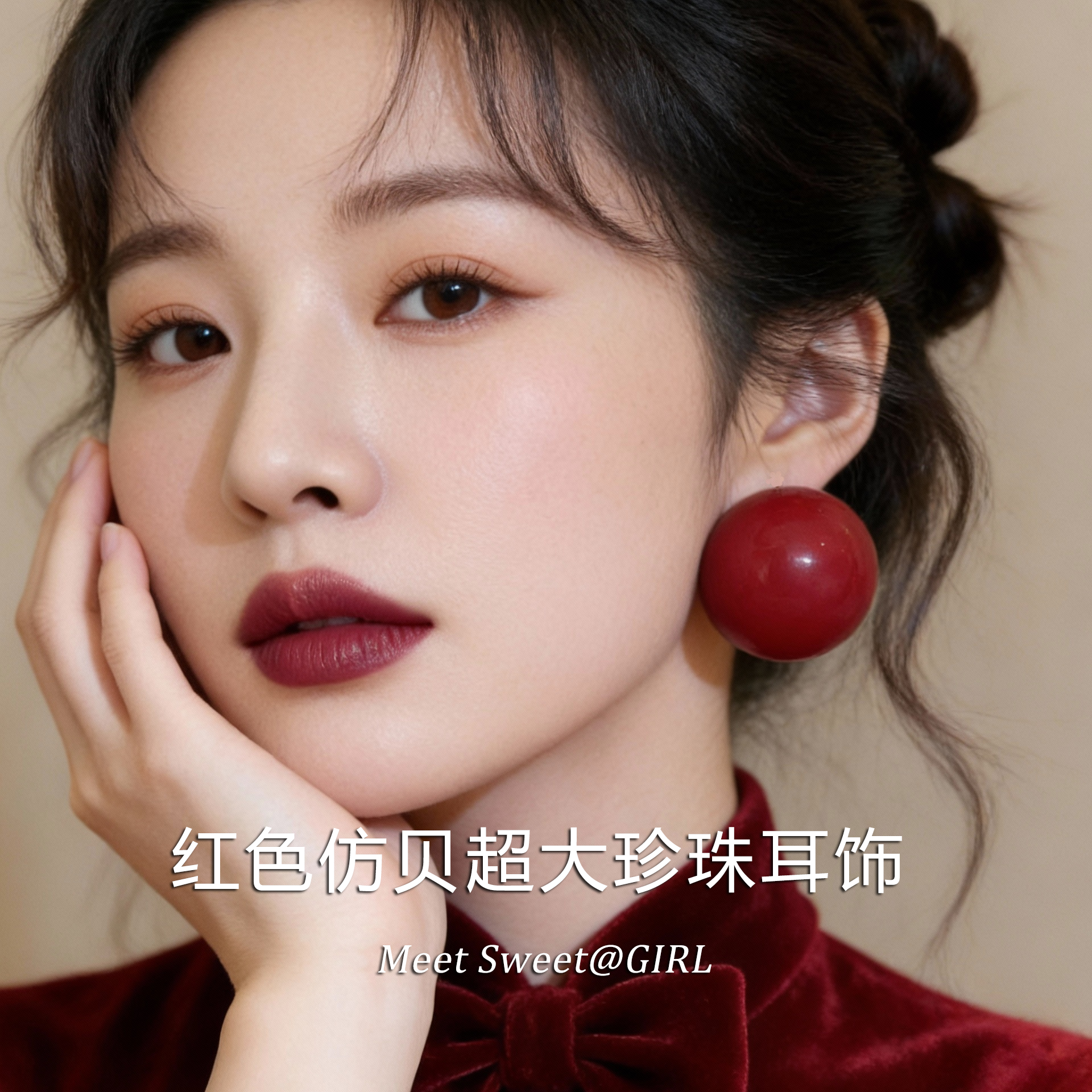 「遇见饰品MEET」红色几何圆形耳钉时尚气质高级感耳环简约耳饰女