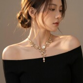 「遇见饰品MEET」重工金色耳饰项链套装 晚礼服配饰女款 夸张颈链