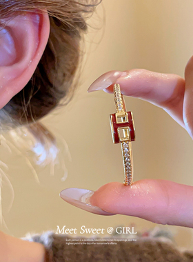 「遇见饰品MEET」红色字母H金色耳圈耳环轻奢高级感圈圈耳饰女款