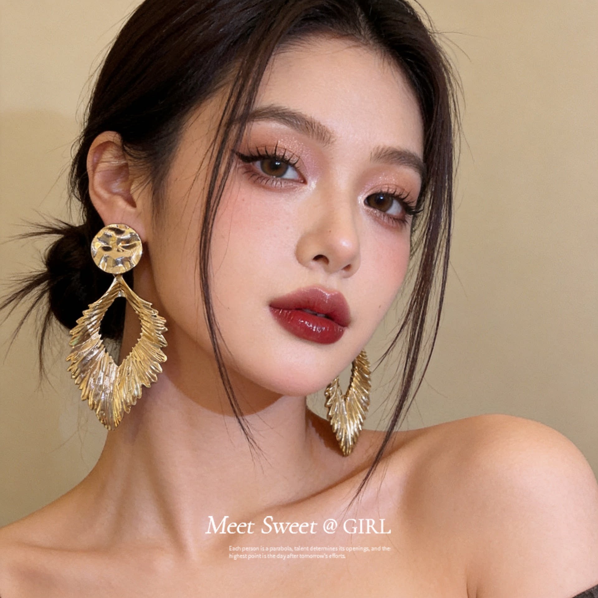 欧美金属树叶吊坠耳钉高级感耳环图片