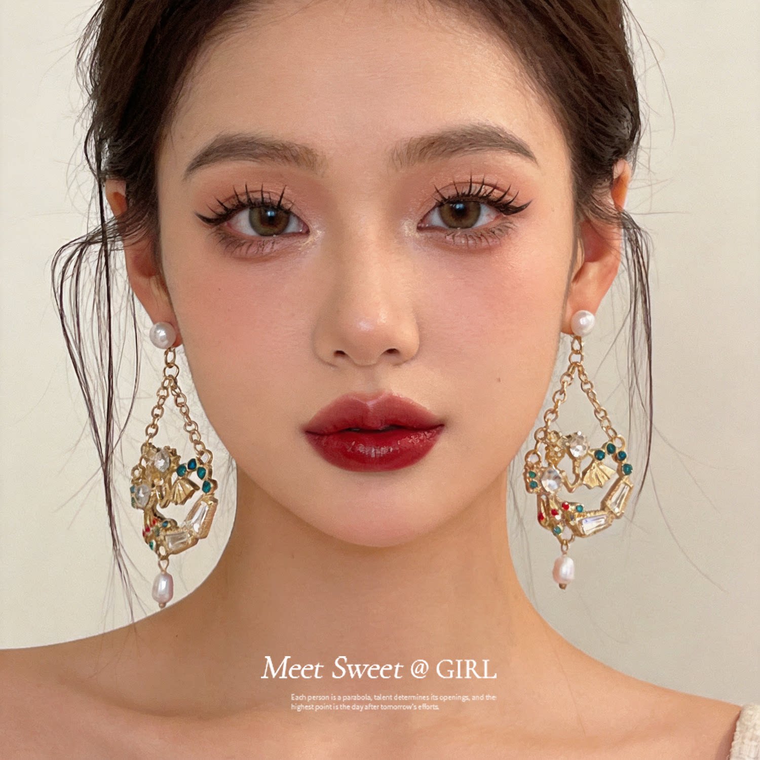 欧美复古夸张水钻珍珠耳坠耳钉女