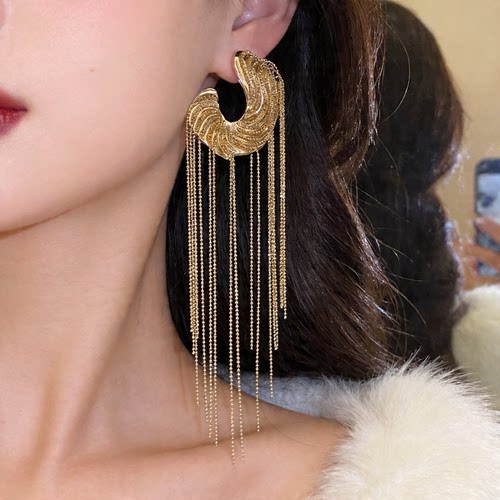 欧美C形流苏耳钉夸张时尚耳环女