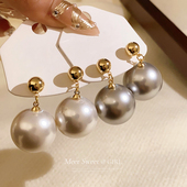 白色夸张大珍珠耳钉2025新款 爆款 气质耳环小众独特高级感耳饰女